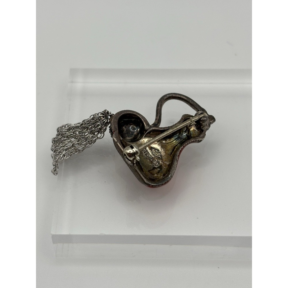 Judith Jack Brooch Perfume Red‎ Enamel Atomizer Sterling Marcasite Pin Brooch - Picture 7 of 10